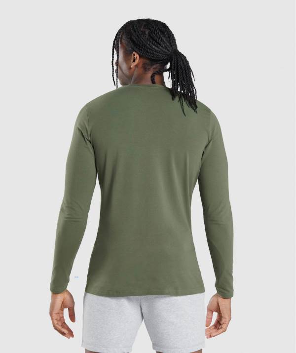 Panske Mikiny Gymshark Essential Long Sleeve Olivovo Zelená | FL3807416